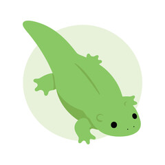 Fototapeta premium Illustration of a green axolotl swimming against a light green circular background