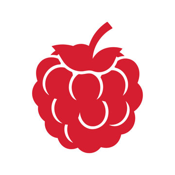 Stylized raspberry icon with white accents on a white background creates a minimalist design