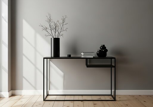 Modern console table with vase and decor