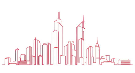 Fototapeta premium Modern City Skyline Sketch - Red Line Art of Skyscrapers