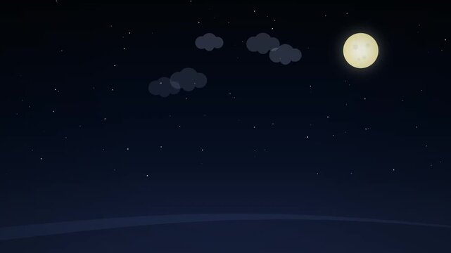 Cartoon Night Sky Animation with Moon Clouds and Stars