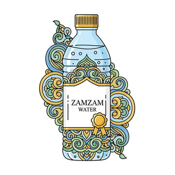Pilgrims carry zamzam water bottles during haji ritual with qurban offerings