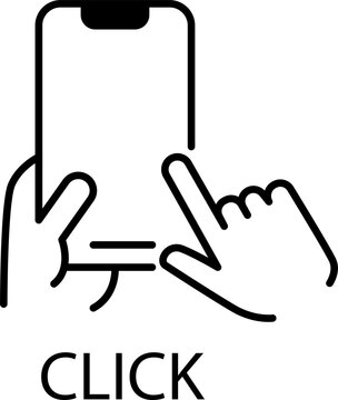 Hand clicking smartphone touch screen icon isolated on transparent background