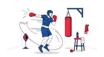 Boxer Training in Gym with Punching Bag and Speed Bag © din