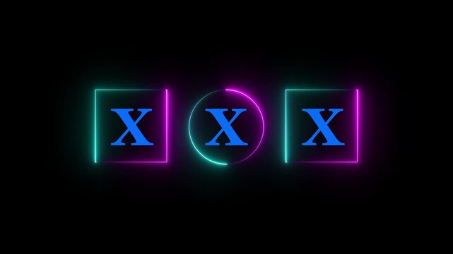 Glowing neon Letter X cutouts with pink color and subtle shadow effects.4k motion graphics video
