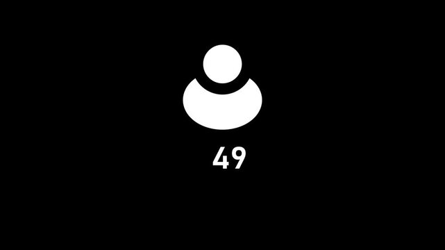 A white colour person profile icon with 0 to 100 countdown animation on black background.