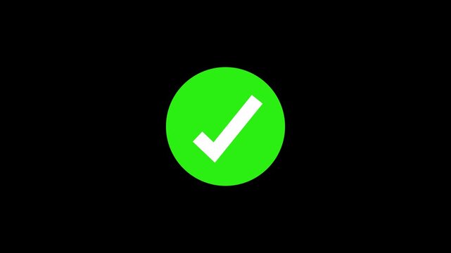 Abstract a beautiful white check mark icon in a green circle animated reveal.check mark,tick mark icon Isolated on a black background.