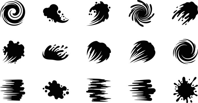 Swirl motion and fluid wave silhouettes with speed lines for dynamic graphic concepts eps.