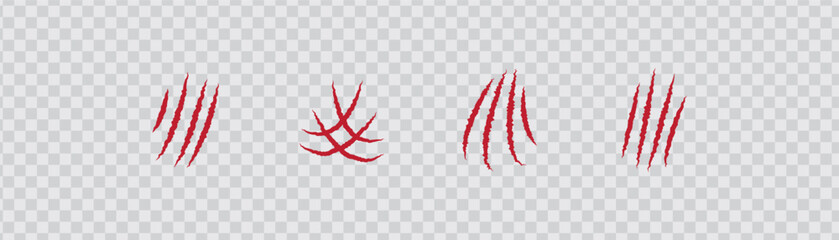 Wild Animal Red Claw Scratch Marks Isolated on transparent background. Claw Slash Marks Grunge Texture Sharp Scratch Vector Illustration © studio's line