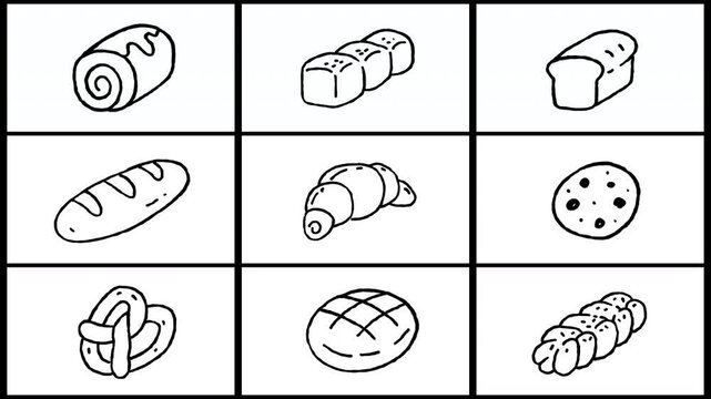 Bread bakery baking loaf thin line icon animation collection set