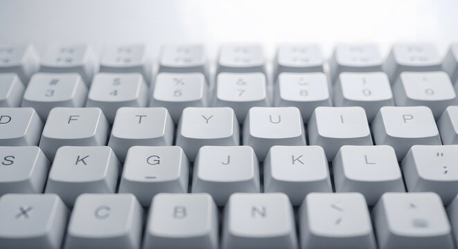 Computer keyboard, white keys, close-up, office typing, keyboard layout