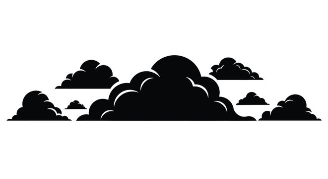 Black cloud silhouette on a white background stylized cumulus cloud shapes in a landscape composition high quality professional detailed modern elegant