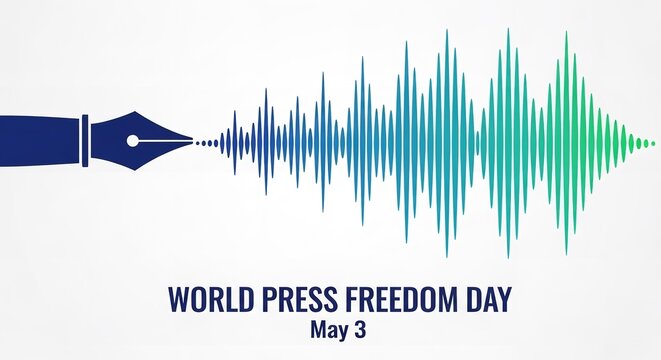 World Press Freedom Day illustration with sound wave and pen nib