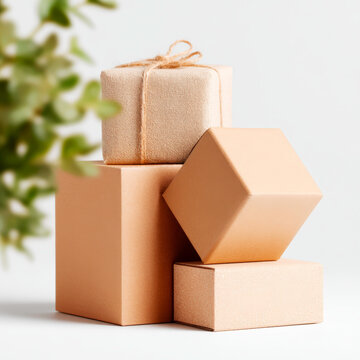 Stack of Brown Cardboard Packaging Boxes for Shipping Logistics and Fast Delivery Concept