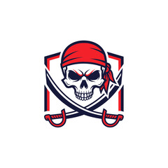Fototapeta premium Pirate Skull Emblem with Crossed Swords and Red Bandana - Vector Icon