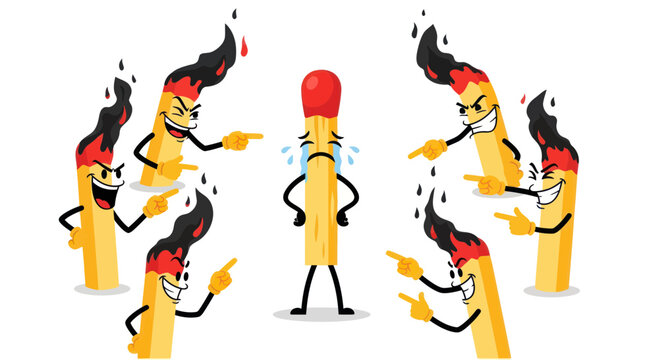 Sad Match Isolated Surrounded by Mocking Burning Matches