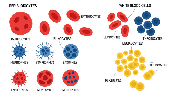 Human Blood Cells: Red Blood Cells, White Blood Cells, Platelets - Medical Illustration