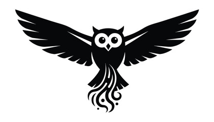 Obraz premium Flying Owl Logo Mascot Silhouette with Open Wings and Decorative Tail for Creative Branding