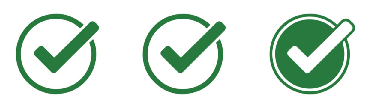 Green check mark icons in circular frames with different outline styles modern design.