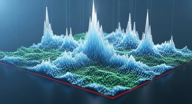 3d financial data wave peaks in futuristic blue neon market visualization