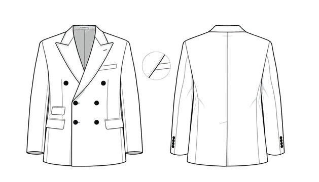 Double-Breasted Suit Jacket Fashion Flat Sketch Vector for Apparel Design and Tech Packs