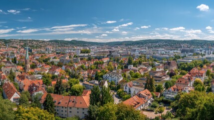 Fototapeta premium panoramic view of Stuttgart, summer daylight, clear sky, German architecture, beautiful landscape, vibrant colors 