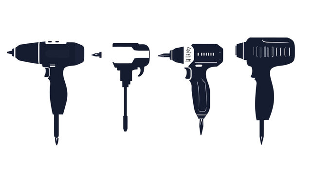 Silhouetted illustration showing different types of power drills against a white background