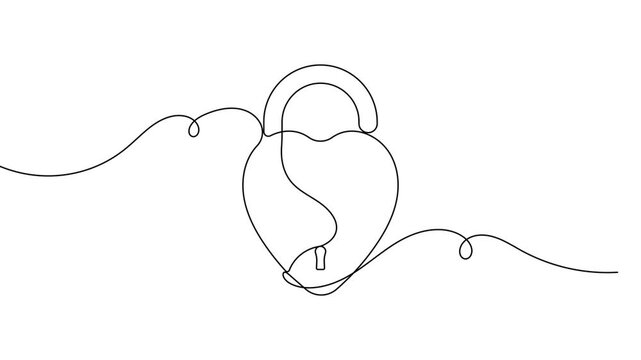 Privacy lock icon continuous one line and single art drawing on white background minimalist secure private sign symbol 4k animation video