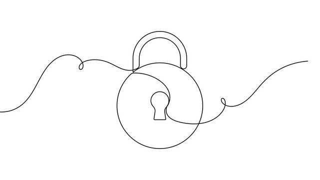 Simple lock sign icon continuous one line drawing single art on white background minimal security symbol  4k animation video