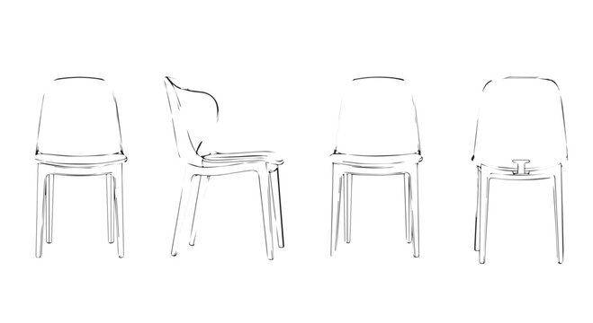 Wireframe sketches of a modern chair from multiple angles with line art furniture design chair sketch furniture illustration wireframe side view