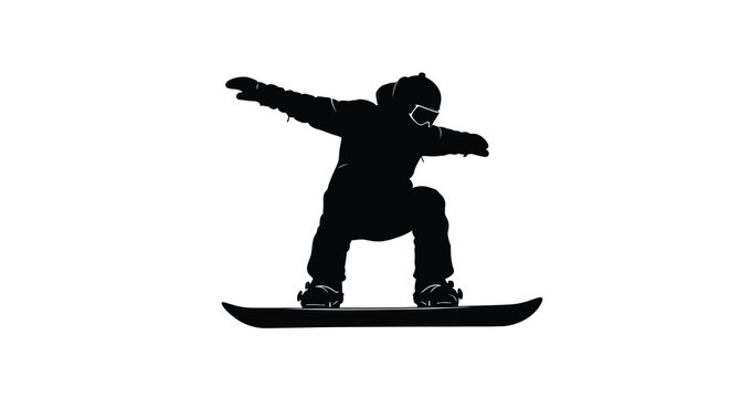 Snowboarder silhouette in dynamic pose isolated on a white background winter sports graphic high quality professional detailed modern elegant stylish clean