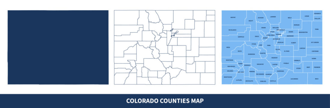 Colorado Counties Map with Labels &ndash; State Silhouette and County Boundaries Vector