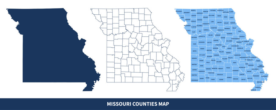 Missouri Counties Map with Labels &ndash; State Silhouette and County Boundaries Vector