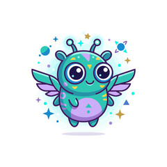 Fototapeta premium Floating alien pet creature icon with wings and big eyes