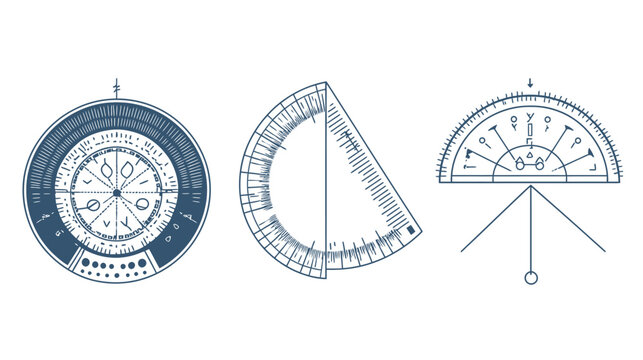 Three abstract illustrations of circular and semi-circular geometric designs