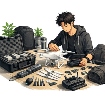drone hobbyist, drone equipment, flying drone, drone setup, aerial photography, UAV technology, drone pilot, remote controller, hobby drone, drone accessories, quadcopter, drone preparation, modern te