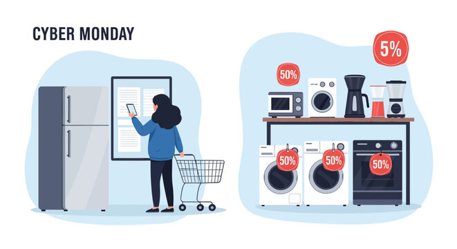 Customer browsing home appliances on a website, making selections for their modern house online