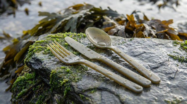Biodegradable cutlery made from sustainable seaweed based bio plastic