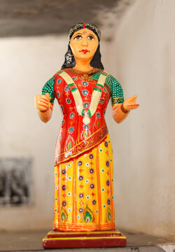 A Varanasi clay art in vibrant colors, home decor, handicraft, toy, doll, souvenir, culture, ethnic, art and craft, Indian art.
