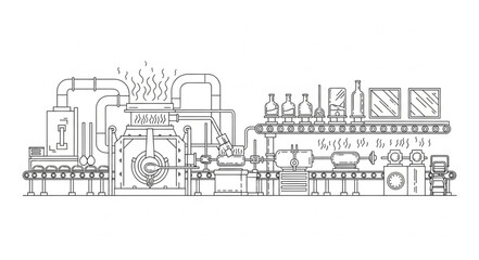Obraz premium Architectural sketch of a modern industrial building with plants.