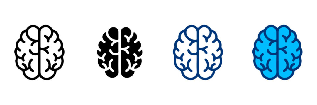 Brain Icon Set &ndash; Human Mind, Intelligence, Psychology, Neuroscience Line and Filled Vector Icons