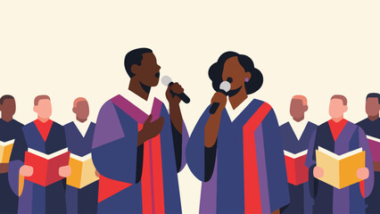 Illustration Of A Traditional Choir Consisting Of Black Men And Women Singing In A Group Vector Design Template © Princess