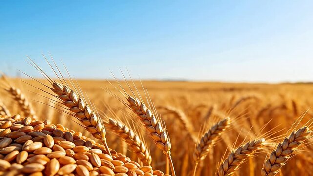 Golden wheat field with harvested grains