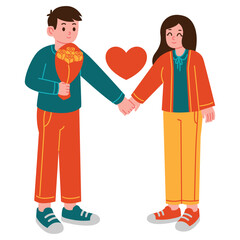 Obraz premium Illustration of a man and woman holding hands. Romantic moment