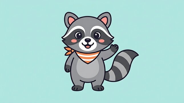 Cute cartoon raccoon character standing.