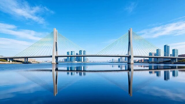 Cablestayed bridge over calm water