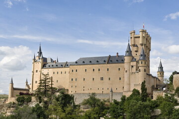 Fototapeta premium Side view of the Royal Alcázar of Segovia in Spain