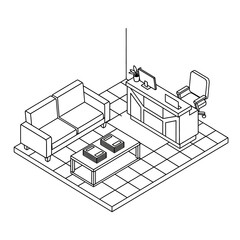 Fototapeta premium Furniture includes sofa and desk.