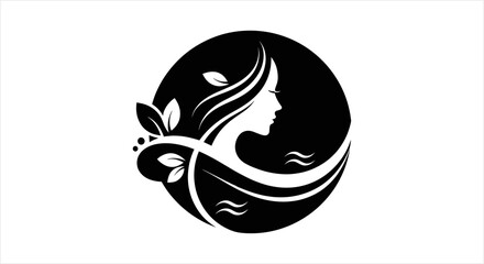 Obraz premium Elegant Woman Face Silhouette with Natural Elements.