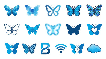 Collection of colorful blue butterflies vector illustration set featuring nature spring summer insect art icons pattern design © vector icon12